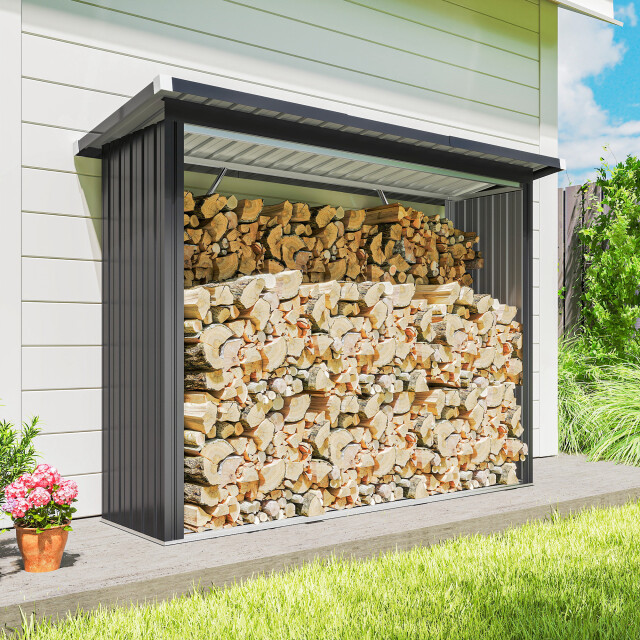 4goodz Houtopslag gegalvaniseerd staal met schuin dak – 66x213x150 cm - 3309715 large