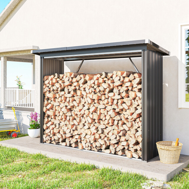 4goodz Houtopslag gegalvaniseerd staal met schuin dak – 66x213x150 cm - 3309715 large