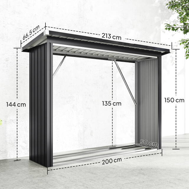 4goodz Houtopslag gegalvaniseerd staal met schuin dak – 66x213x150 cm - 3309715 large