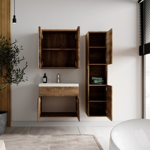 Badplaats Badkamermeubel set montreal 60 cm bruin badmeubel met 3181068 large