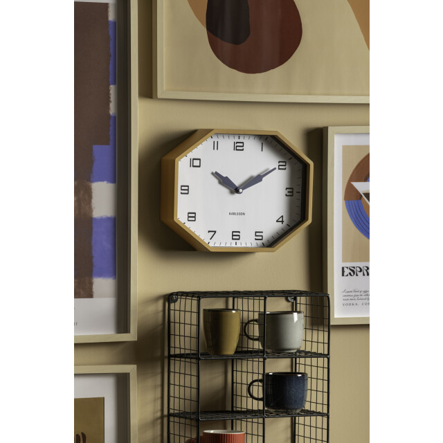 Karlsson wandklok modern factory octagon ochre yellow & navy blue 3259441 large