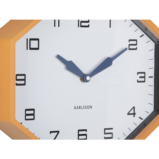 Karlsson wandklok modern factory octagon ochre yellow & navy blue 3259441 large