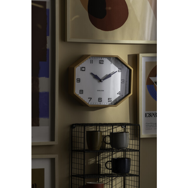 Karlsson wandklok modern factory octagon ochre yellow & navy blue 3259441 large
