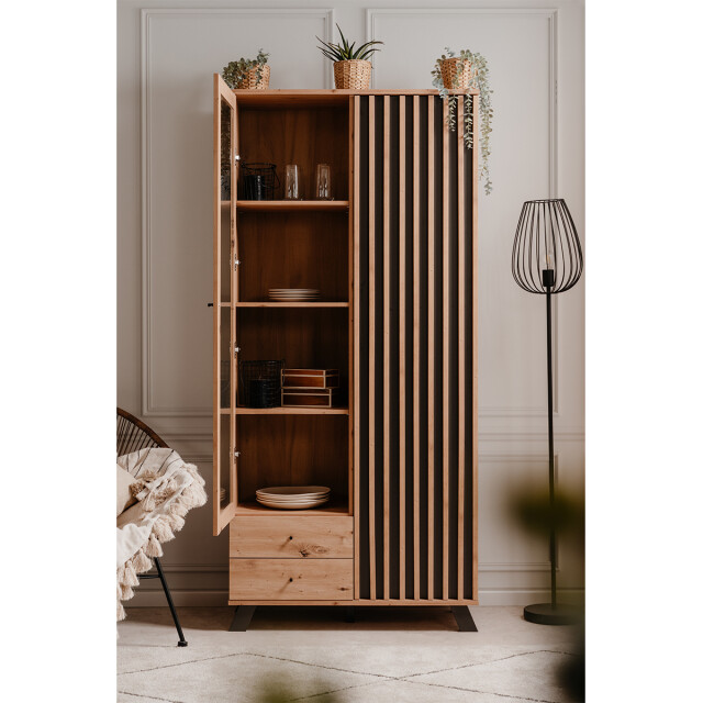 CaliCosy Vitrinekast 2 deuren en 2 laden eiken decor l92 cm lublin 2930695 large