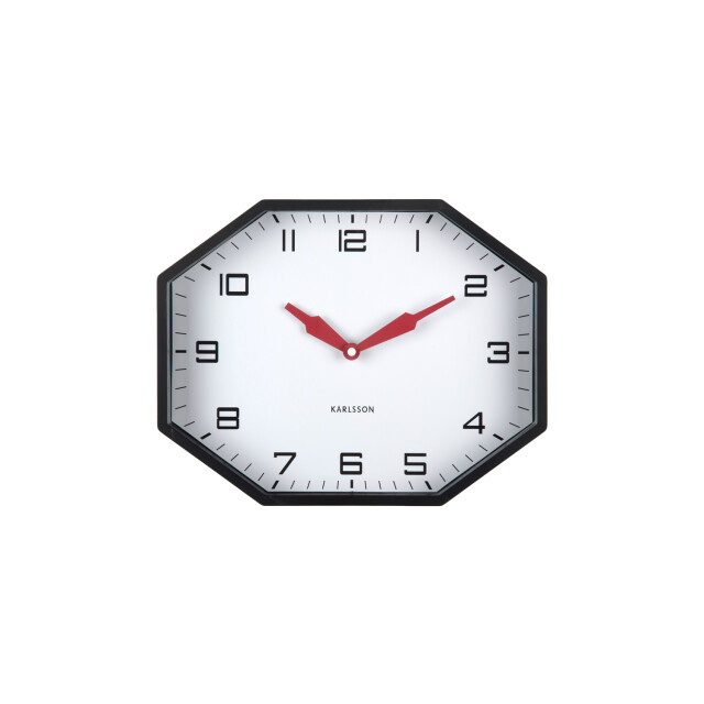 Karlsson wandklok modern factory octagon black & bright red 3259437 large