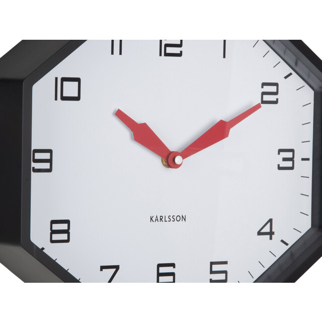 Karlsson wandklok modern factory octagon black & bright red 3259437 large