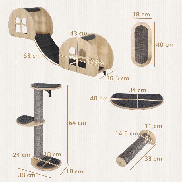 4goodz Klimmuur voor katten -delig met sisalladder platform krabpaal grijs 3246739 large