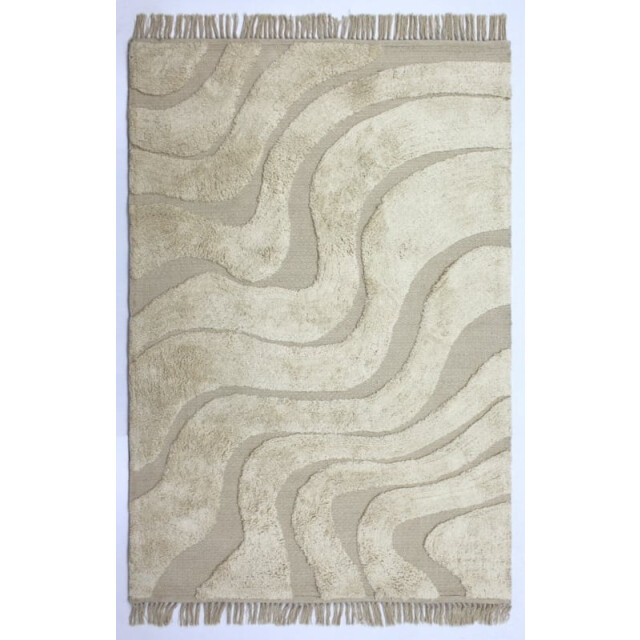 Velaar Outlet vloerkleed wave 100% katoen beige platgeweven modern- 160x230 cm 3309736 large
