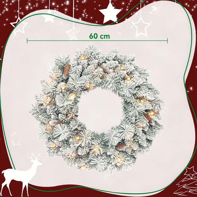 Homcom Kerstkrans met led-verlichting sneeuw en dennenappels Ø60 cm 3315552 large