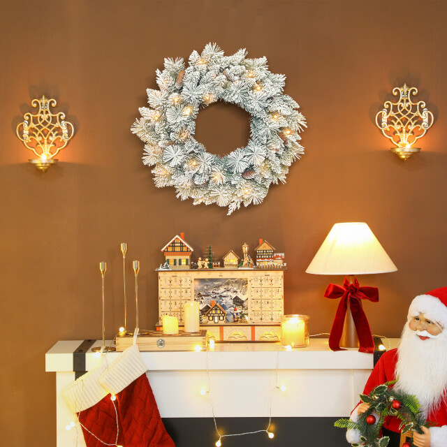 Homcom Kerstkrans met led-verlichting sneeuw en dennenappels Ø60 cm 3315552 large