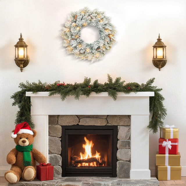 Homcom Kerstkrans met led-verlichting sneeuw en dennenappels Ø60 cm 3315552 large