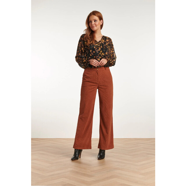Smashed Lemon 23711-999-240 v-hals top met bloemenprint-mosterd | 23711-999-240 large