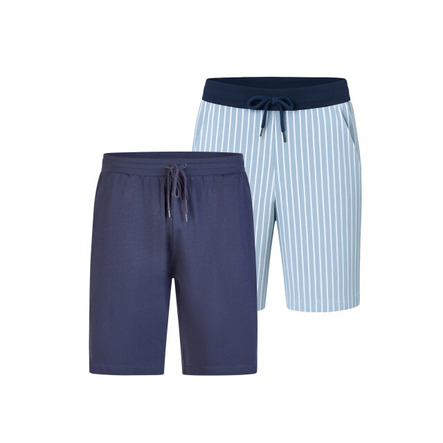 Phil & Co Heren korte pyjamabroek gestreept/effen blauw 2-pack PH-6174-02 large