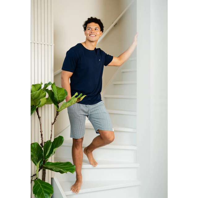 Phil & Co Heren shortama korte pyjama set palm blauw PH-536-02 large