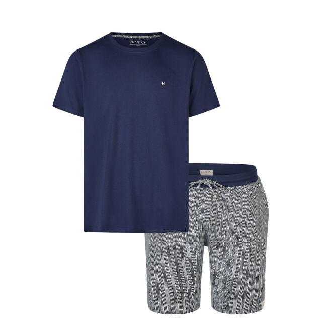 Phil & Co Heren shortama korte pyjama set palm blauw PH-536-02 large