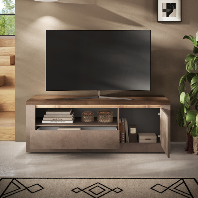 CaliCosy Tv-meubel met 1 deur, 1 lade en 1 nis, brons en kwik effect, l160 cm ischia 3321770 large