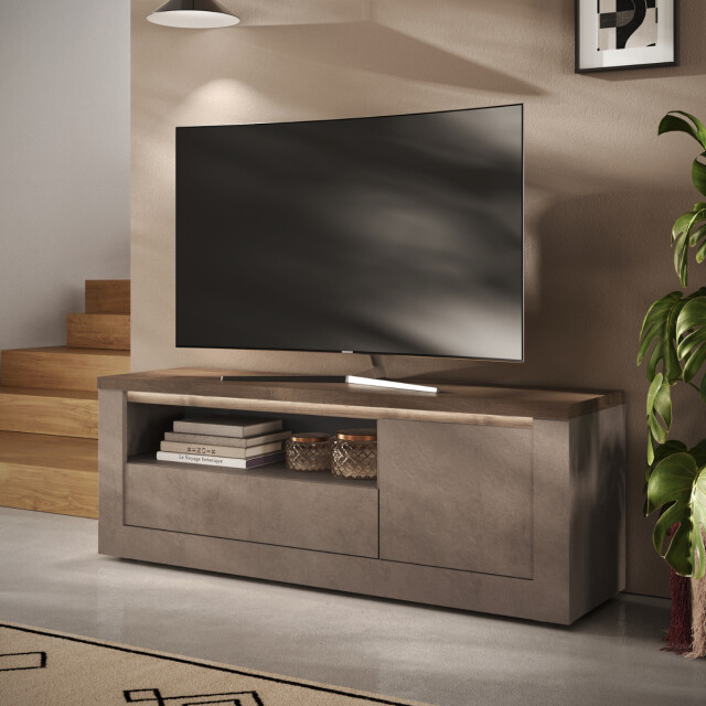 CaliCosy Tv-meubel met 1 deur, 1 lade en 1 nis, brons en kwik effect, l160 cm ischia 3321770 large