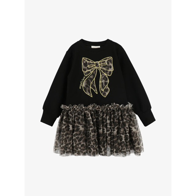 Angels Face Meisjes jurk juniper sweatdress leopard tulle bow zwart JUNIPER-SWEAT-DRESS-WITH-LEOPARD-TULLE-BOW-BLACK large