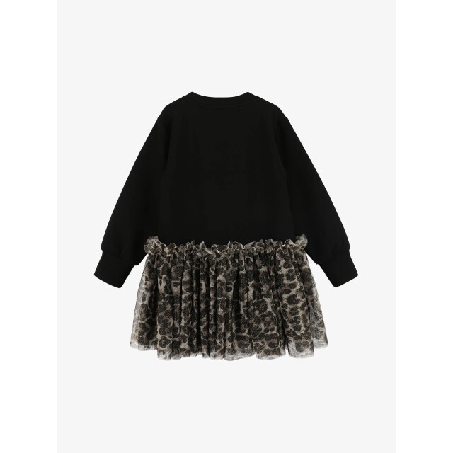 Angels Face Meisjes jurk juniper sweatdress leopard tulle bow zwart JUNIPER-SWEAT-DRESS-WITH-LEOPARD-TULLE-BOW-BLACK large