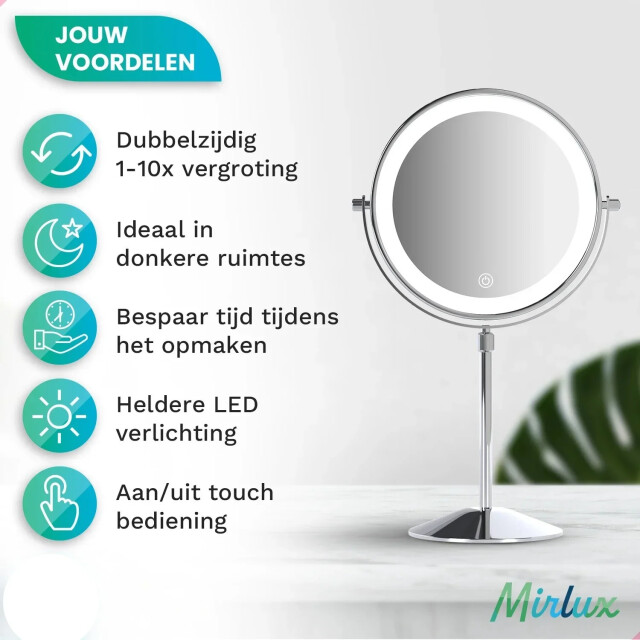 Mirlux Make-up spiegel hoogte verstelbaar chrome 1-10x vergroting 3083761 large