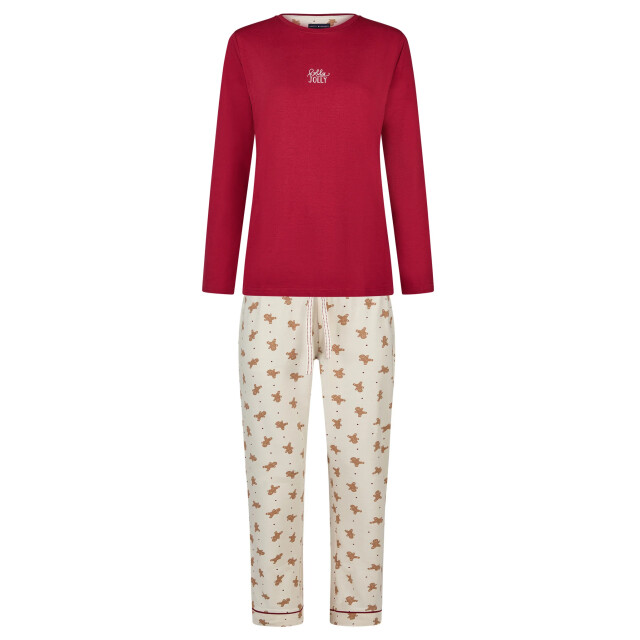 Happy Shorts Dames kerst pyjama set shirt + broek giftbox rood/off-white gingerbread HS-1272 large