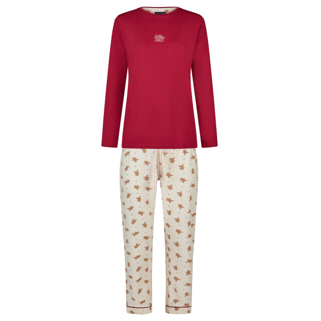 Happy Shorts Dames kerst pyjama set shirt + broek giftbox rood/off-white gingerbread HS-1272 large