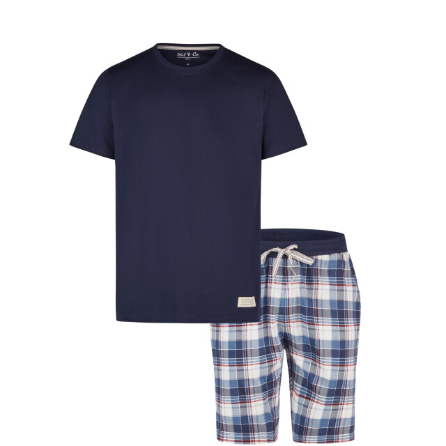 Phil & Co Heren shortama korte pyjama set donkerblauw geruit PH-6103-02 large