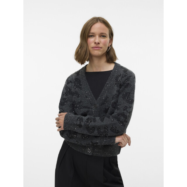 Vero Moda vmzuzu ls v-neck cardigan 10339337 dark grey melange 06741.970.0013 large