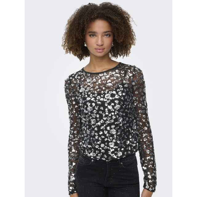 Only onlpalema ls lace sequin top wvn 15359848 silver sequins 06012.915.0007 large
