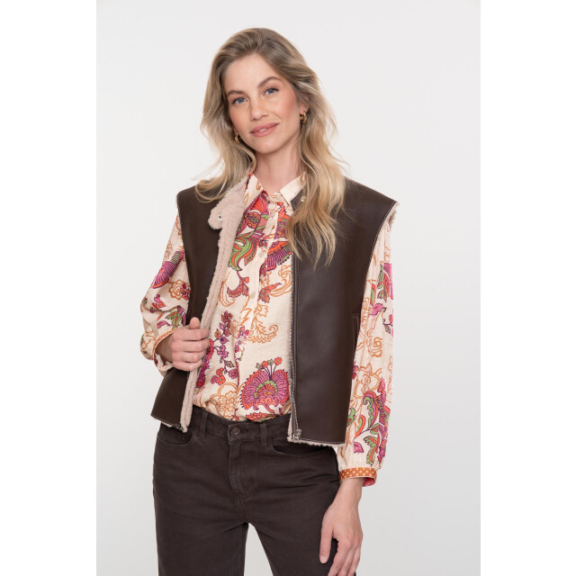 Geisha gilet im lammy + zip 55847-19 775 brown/cream 06226.840.0074 large