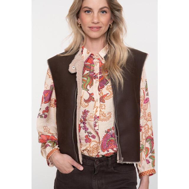 Geisha gilet im lammy + zip 55847-19 775 brown/cream 06226.840.0074 large