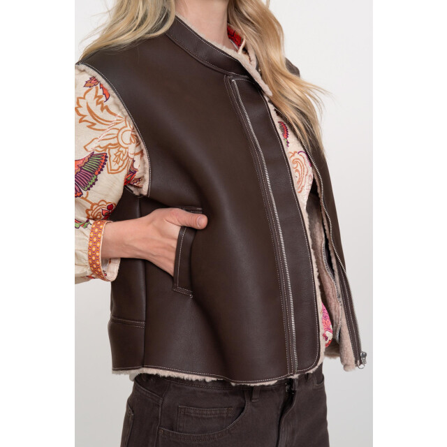 Geisha gilet im lammy + zip 55847-19 775 brown/cream 06226.840.0074 large