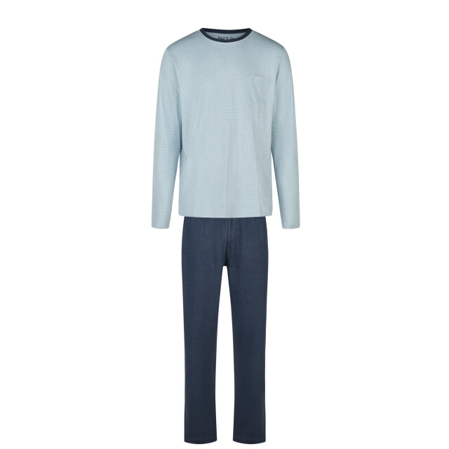 Phil & Co Heren pyjama set interlock lichtblauw gestreept/donkerblauw PH-6131-02 large