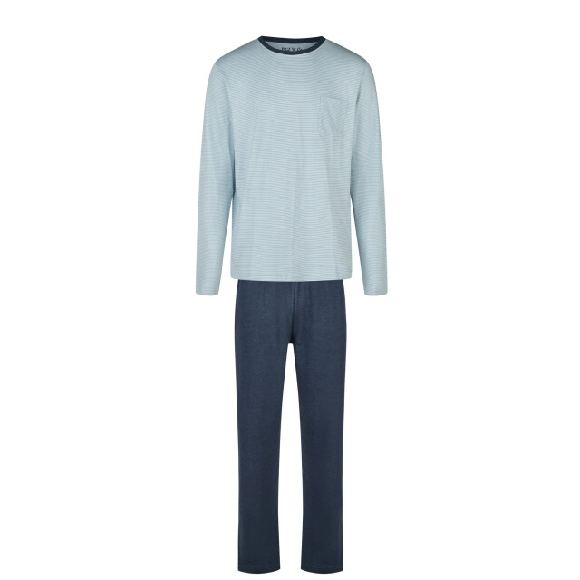 Phil & Co Heren pyjama set interlock lichtblauw gestreept/donkerblauw PH-6131-02 large