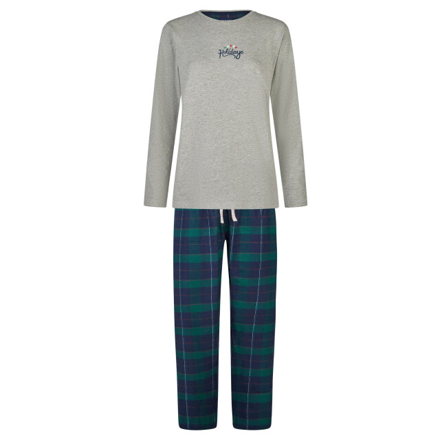 Happy Shorts Dames kerst pyjama set shirt + broek giftbox grijs/groen geruit flanel HS-1273 large