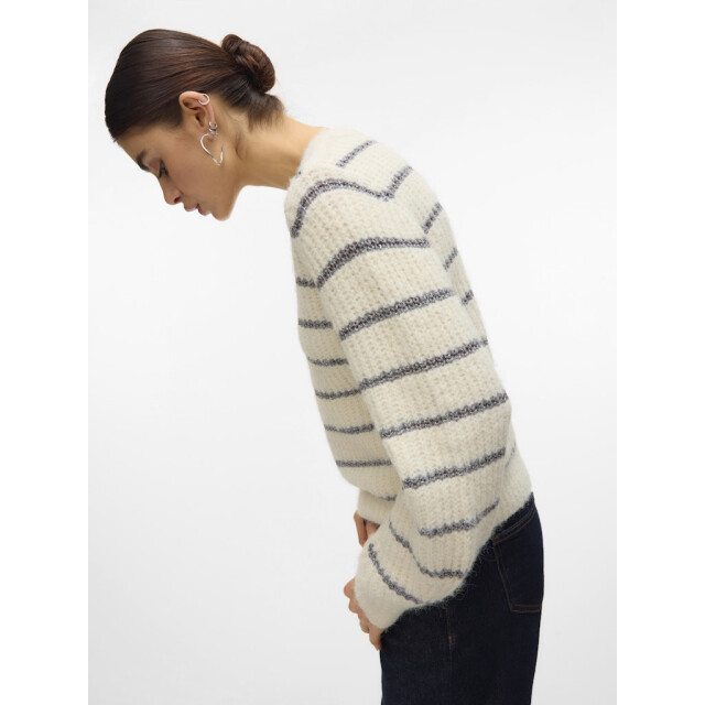 Vero Moda Vmawesome shine ls v-nck stripe pull boo ecru dessin 4219.08.0078 large