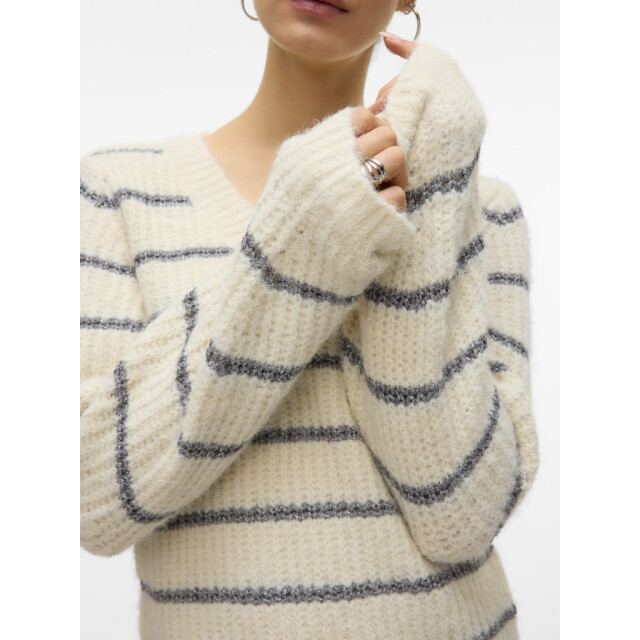 Vero Moda Vmawesome shine ls v-nck stripe pull boo ecru dessin 4219.08.0078 large