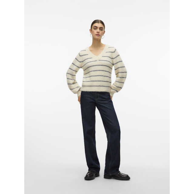 Vero Moda Vmawesome shine ls v-nck stripe pull boo ecru dessin 4219.08.0078 large