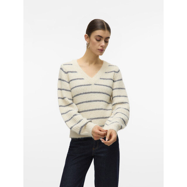 Vero Moda Vmawesome shine ls v-nck stripe pull boo ecru dessin 4219.08.0078 large
