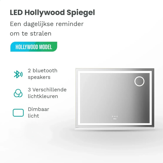 Mirlux Hollywood spiegel bluetooth speakers 80x60cm wit 3201055 large