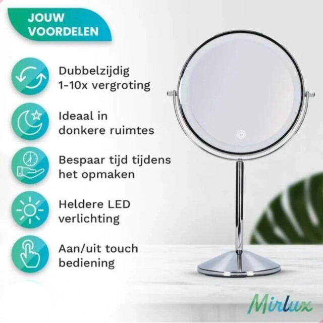 Mirlux Make-up spiegel oplaadbaar chroom 1-10x vergroting 3083712 large