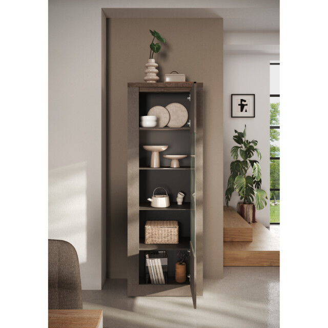 CaliCosy Vitrinekast met 1 deur, 2 glazen planken, 2 houten planken met brons- en 3322765 large
