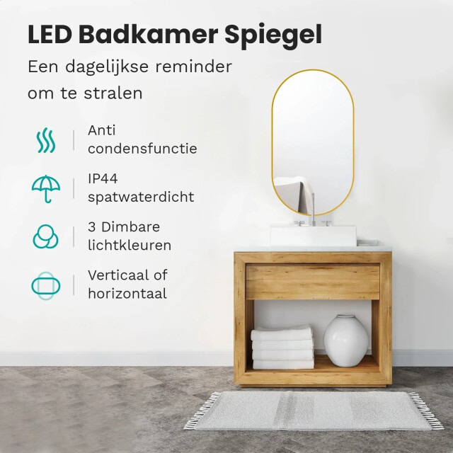 Mirlux Badkamerspiegel 90x50cm ovaal goud frame 3250215 large