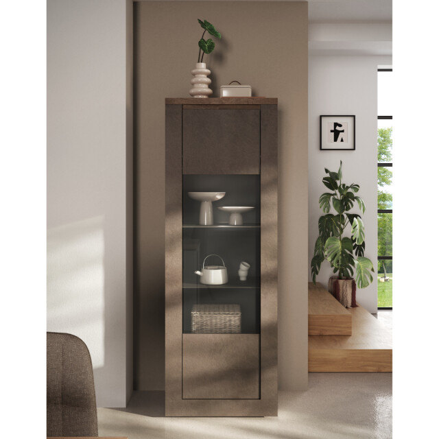 CaliCosy Vitrinekast met 1 deur, 2 glazen planken, 2 houten planken met brons- en 3322765 large