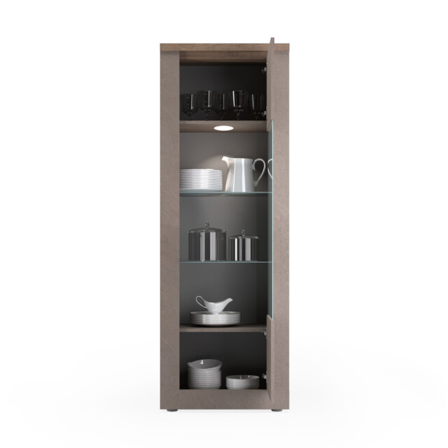 CaliCosy Vitrinekast met 1 deur, 2 glazen planken, 2 houten planken met brons- en 3322765 large