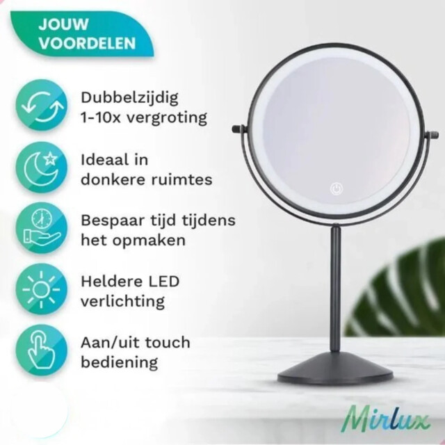 Mirlux Make-up spiegel oplaadbaar zwart 1-10x vergroting 3083711 large