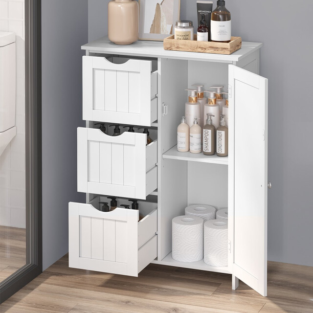 CaliCosy Petit meuble de rangement 1 porte et 3 tiroirs blanc l60 cm 3332691 large