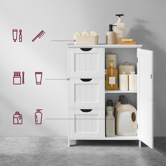 CaliCosy Petit meuble de rangement 1 porte et 3 tiroirs blanc l60 cm 3332691 large