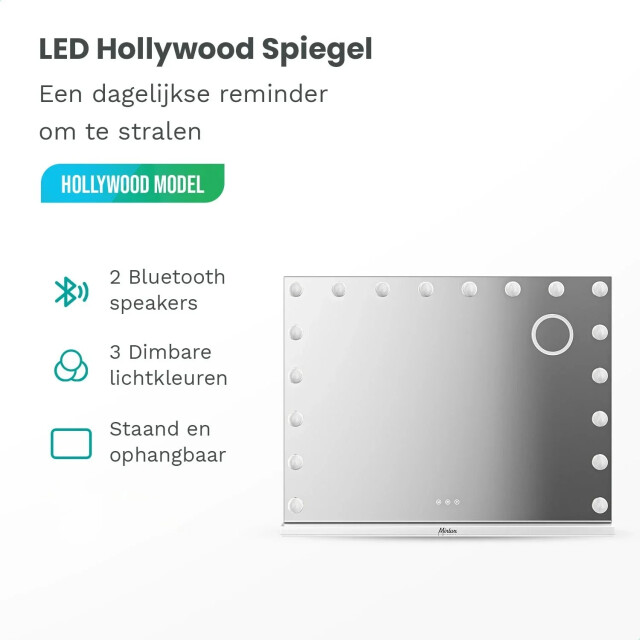 Mirlux Hollywood spiegel bluetooth speakers 80x60cm wit pre-order 3083727 large