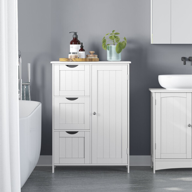 CaliCosy Petit meuble de rangement 1 porte et 3 tiroirs blanc l60 cm 3332691 large